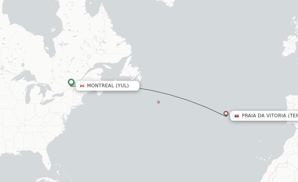 Flights from Montreal to Terceira route map