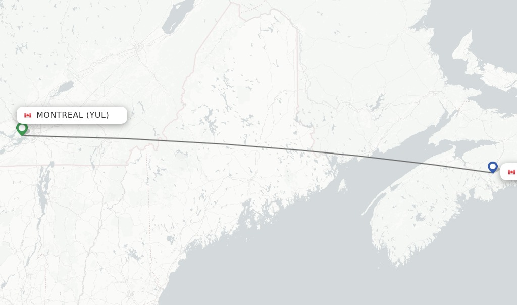 Flights from Montreal to Halifax route map