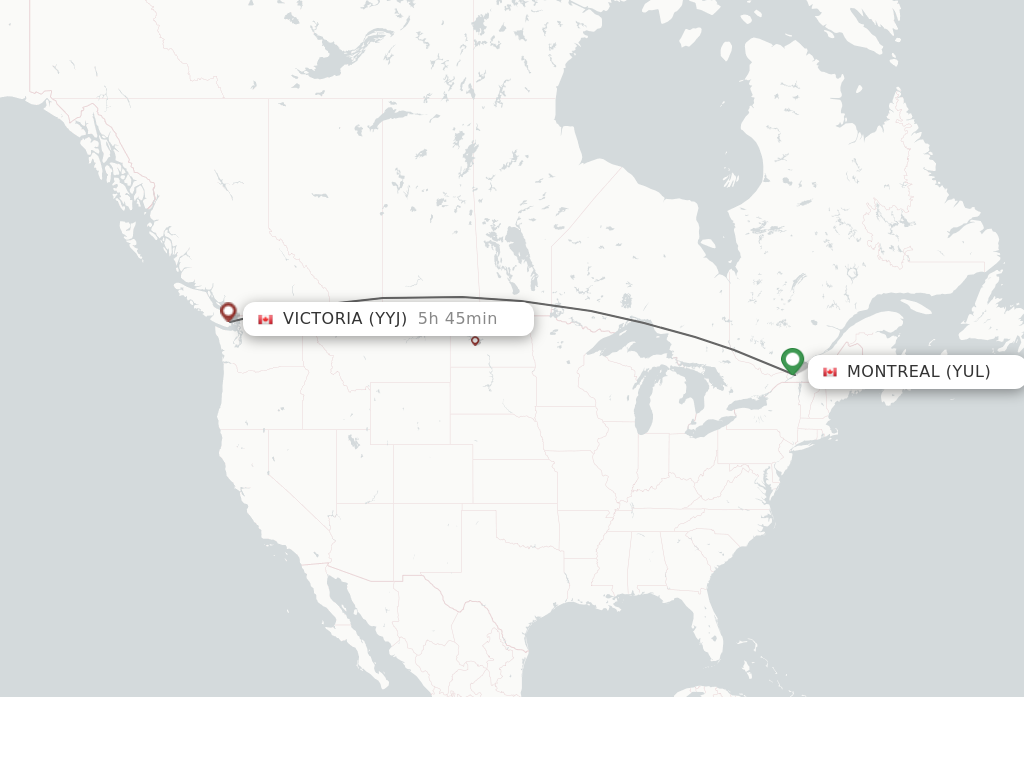 Flights from Montreal to Victoria route map