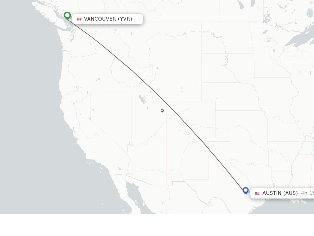 Flights from Vancouver to Austin route map