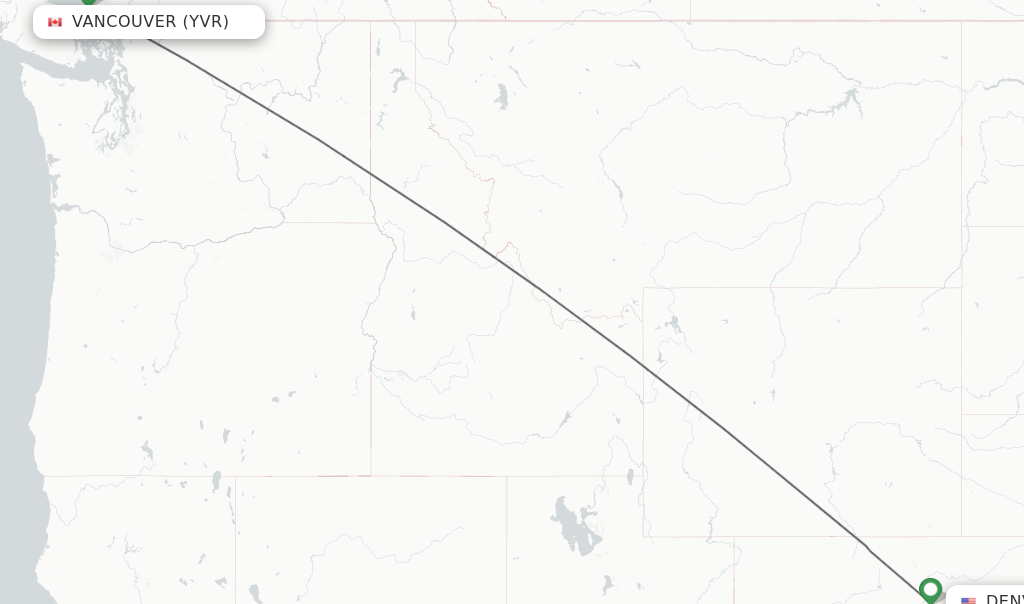 Flights from Vancouver to Denver route map