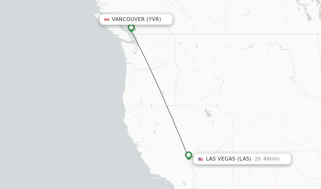Flights from Vancouver to Las Vegas route map