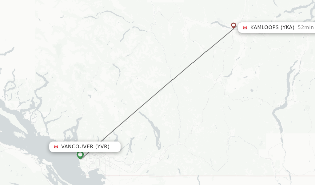 Flights from Vancouver to Kamloops route map