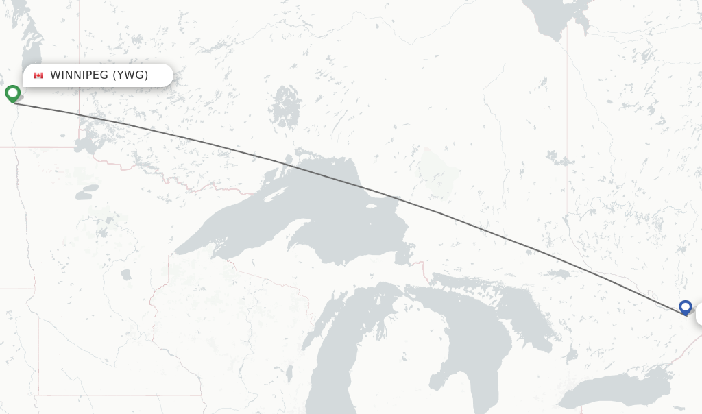 Flights from Winnipeg to Ottawa route map