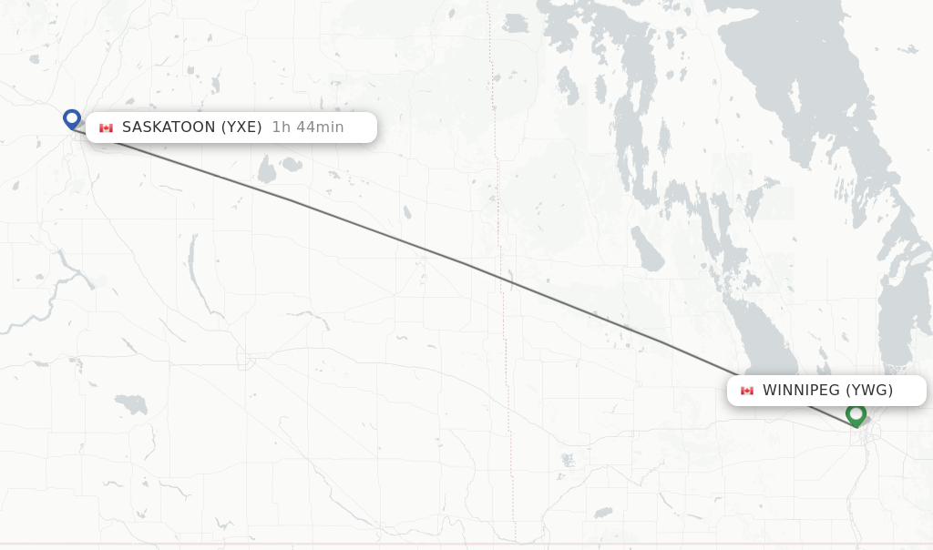 Flights from Winnipeg to Saskatoon route map