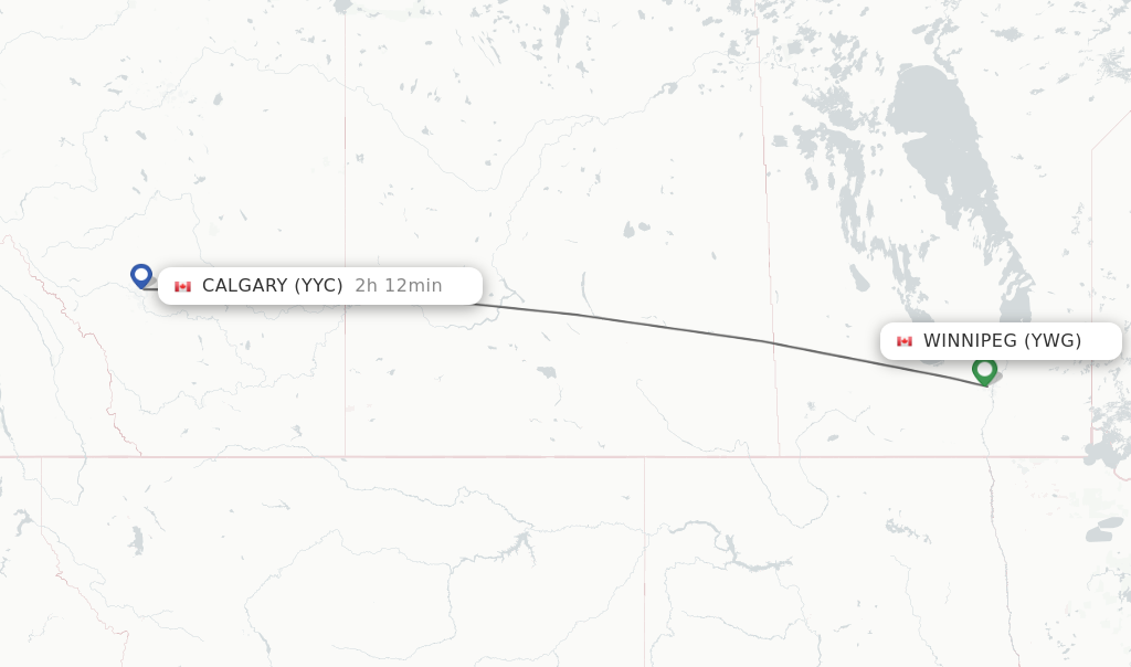 Flights from Winnipeg to Calgary route map