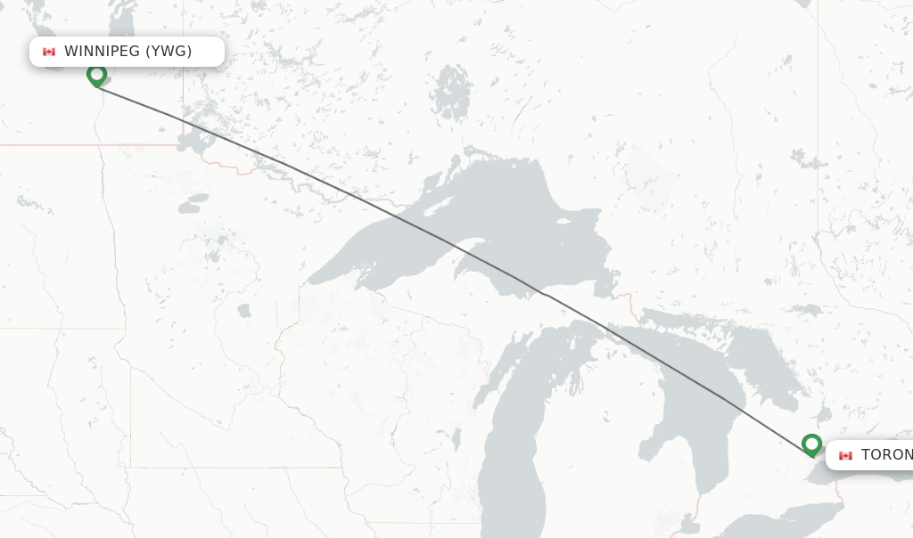 Flights from Winnipeg to Toronto route map
