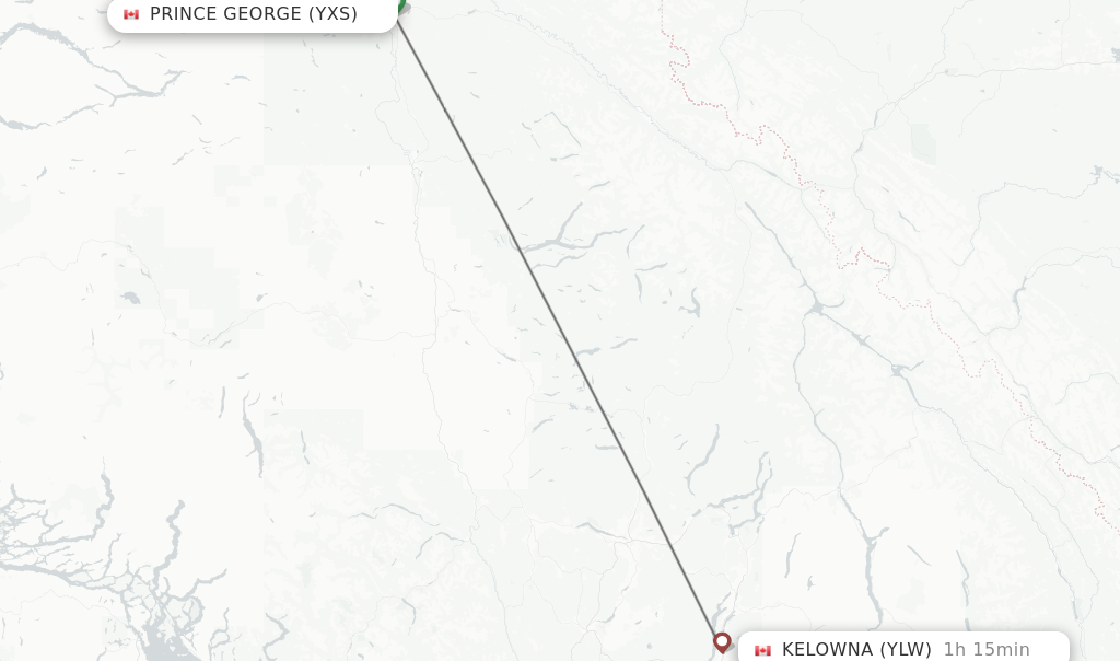 Flights from Prince George to Kelowna route map