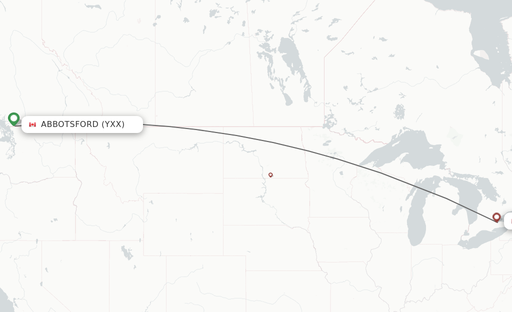 Flights from Vancouver to Hamilton route map