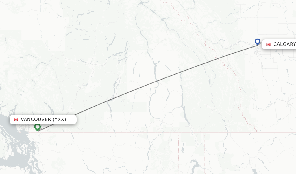 Flights from Vancouver to Calgary route map
