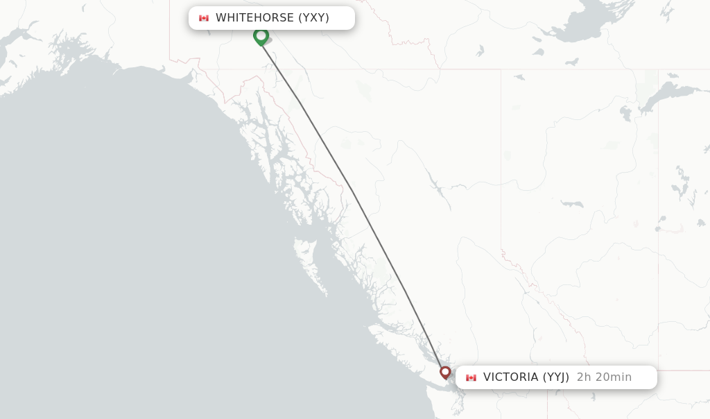 Flights from Whitehorse to Victoria route map