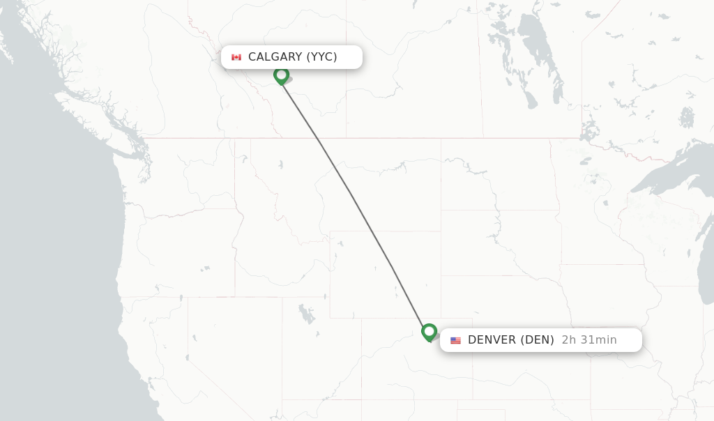 Flights from Calgary to Denver route map