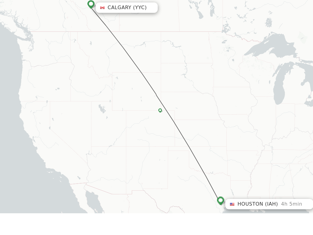 Flights from Calgary to Houston route map