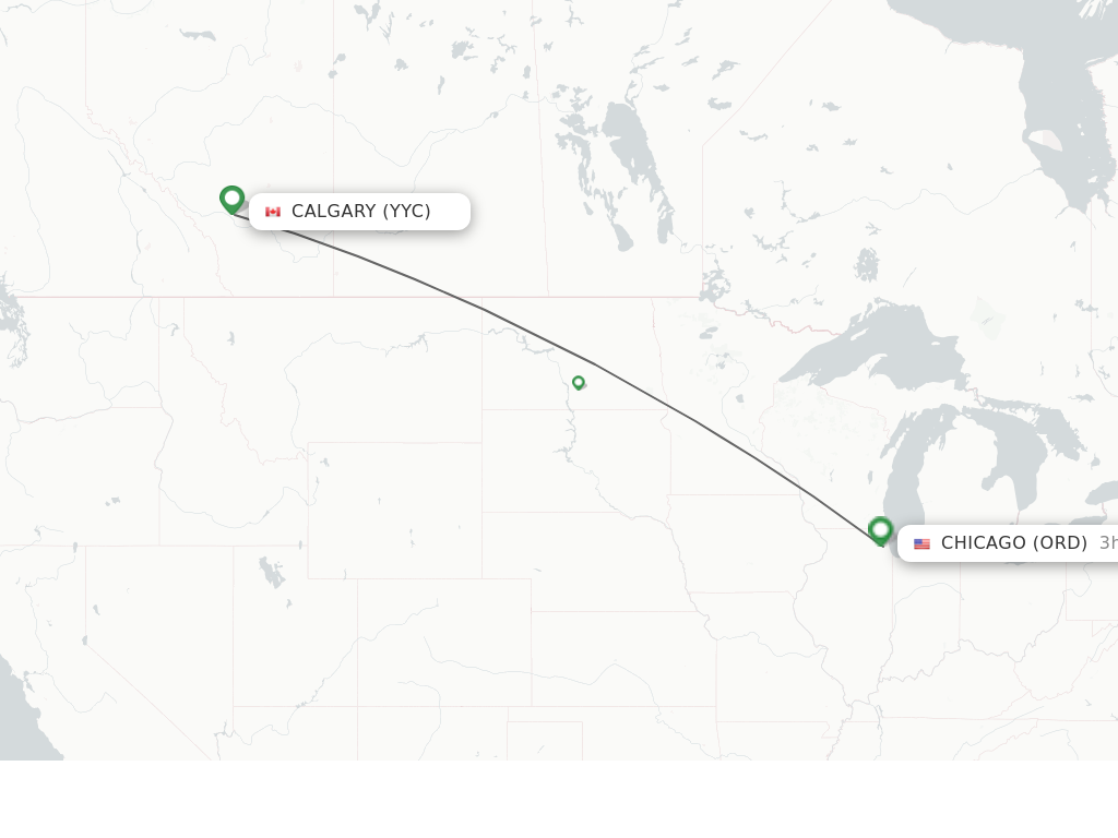 Flights from Calgary to Chicago route map