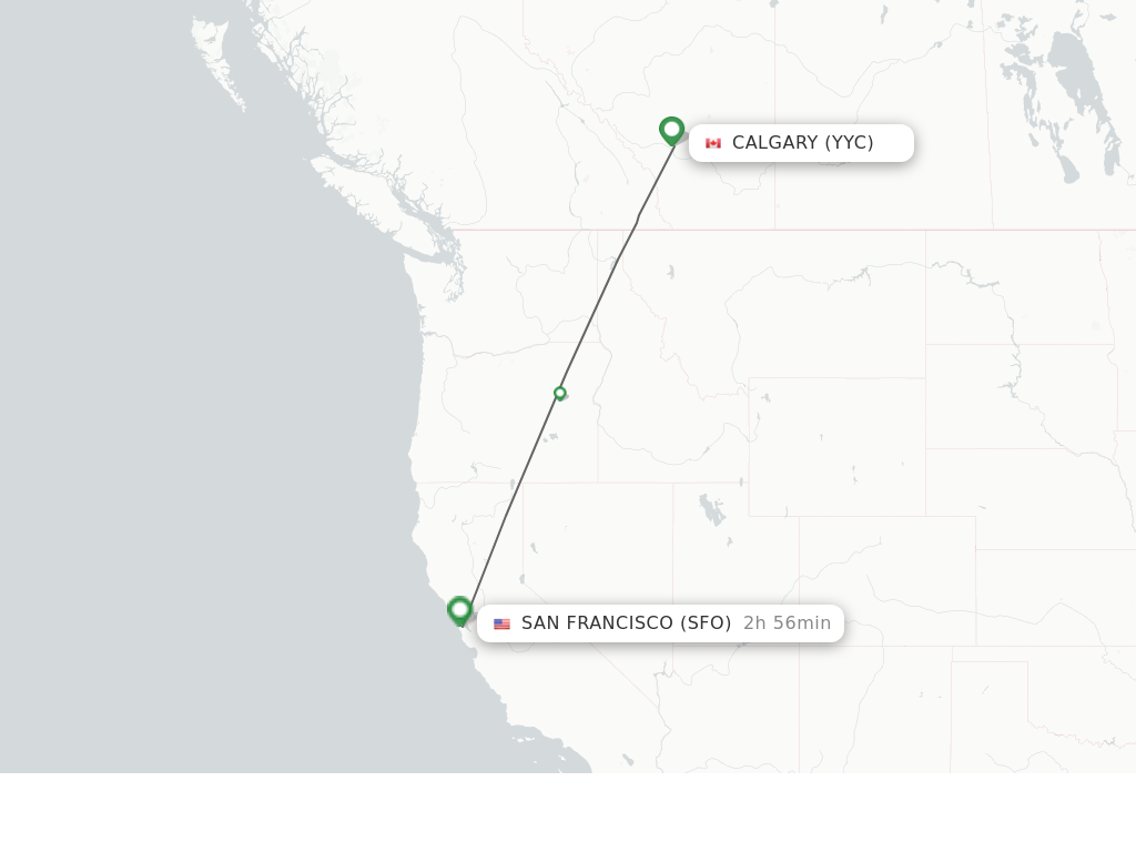 Flights from Calgary to San Francisco route map
