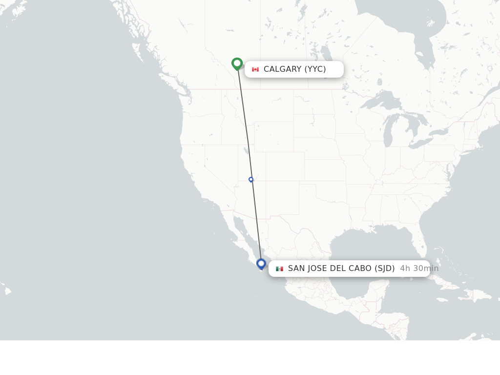 Flights from Calgary to San Jose Cabo route map