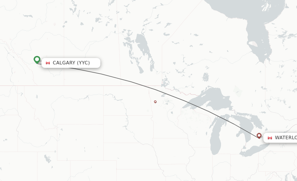 Flights from Calgary to Kitchener route map