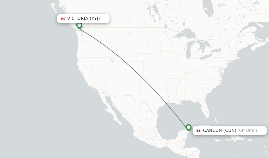 Flights from Victoria to Cancun route map