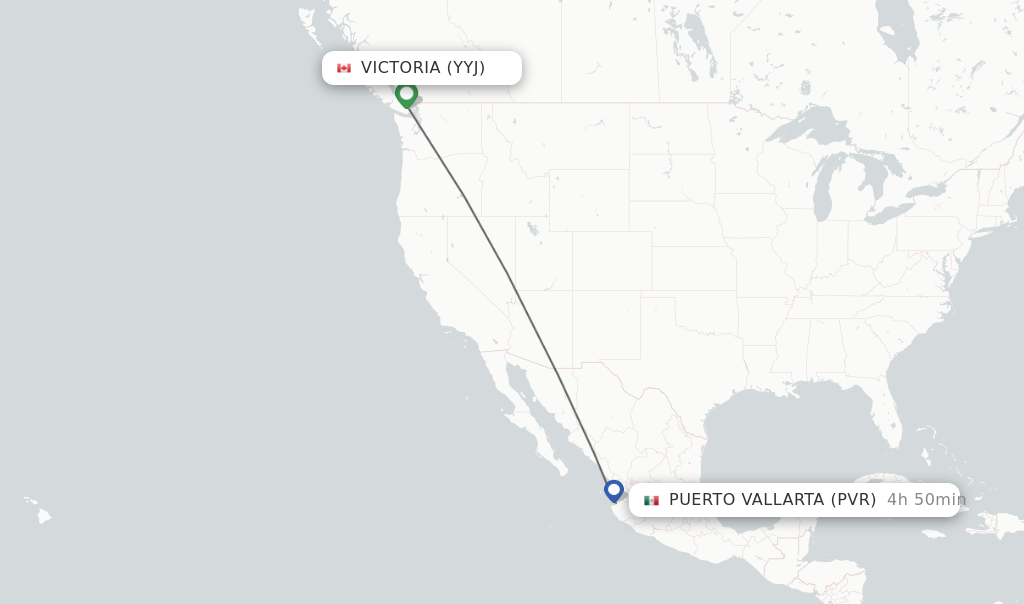 Flights from Victoria to Puerto Vallarta route map