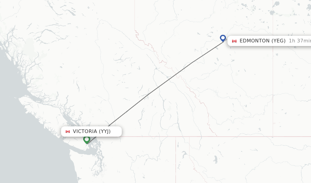 Flights from Victoria to Edmonton route map