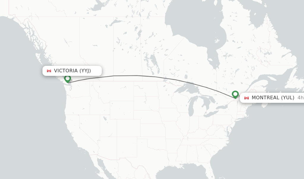 Flights from Victoria to Montreal route map