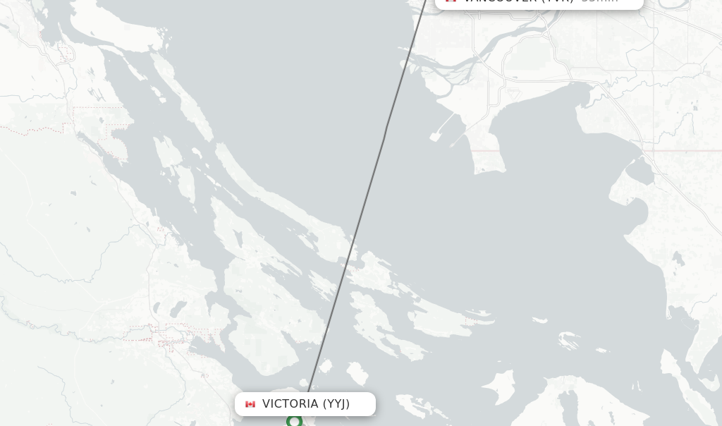 Flights from Victoria to Vancouver route map