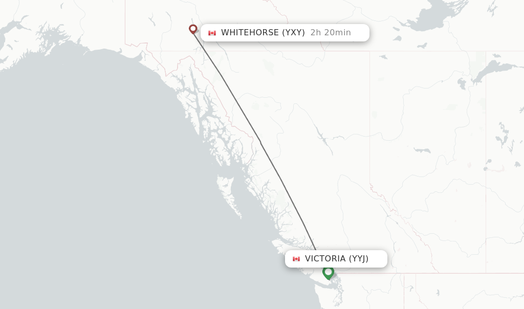 Flights from Victoria to Whitehorse route map