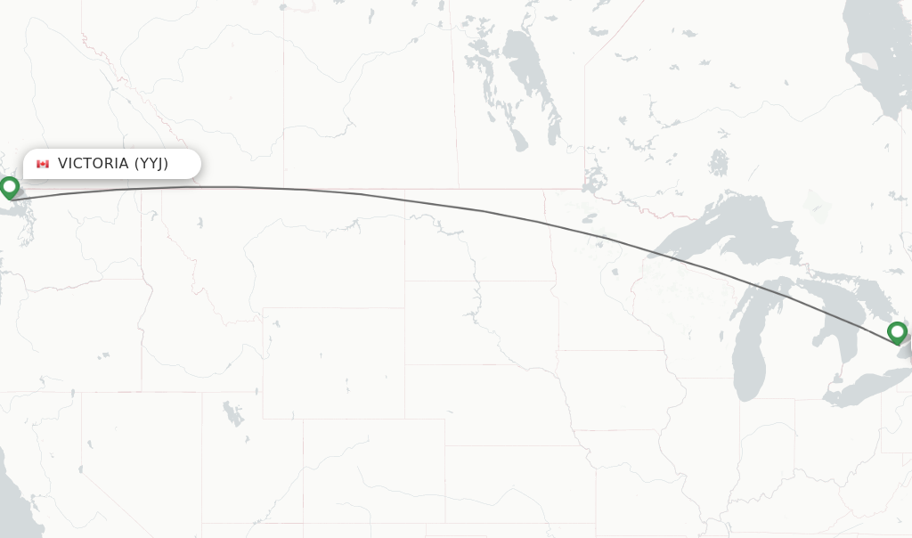 Flights from Victoria to Toronto route map