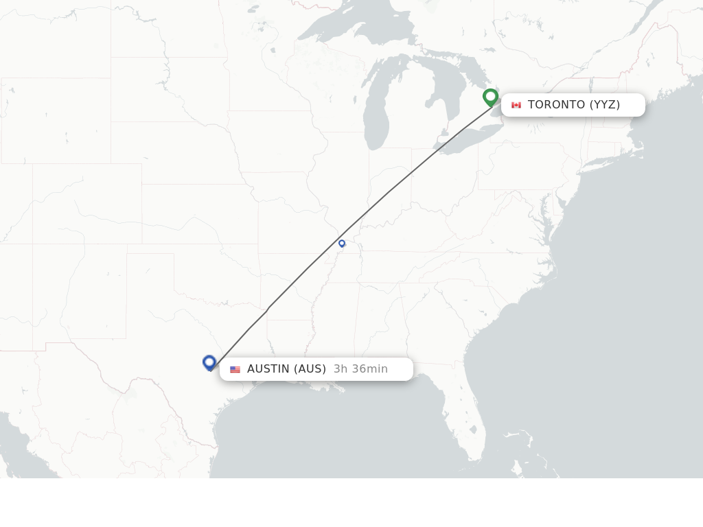 Flights from Toronto to Austin route map