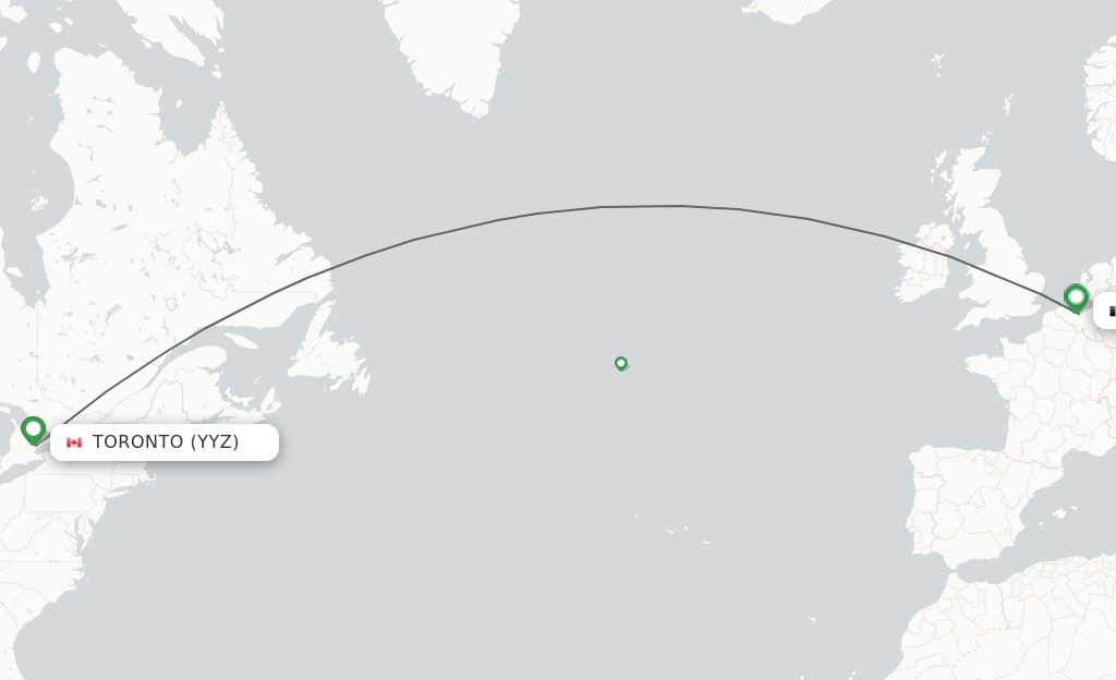 Flights from Toronto to Brussels route map