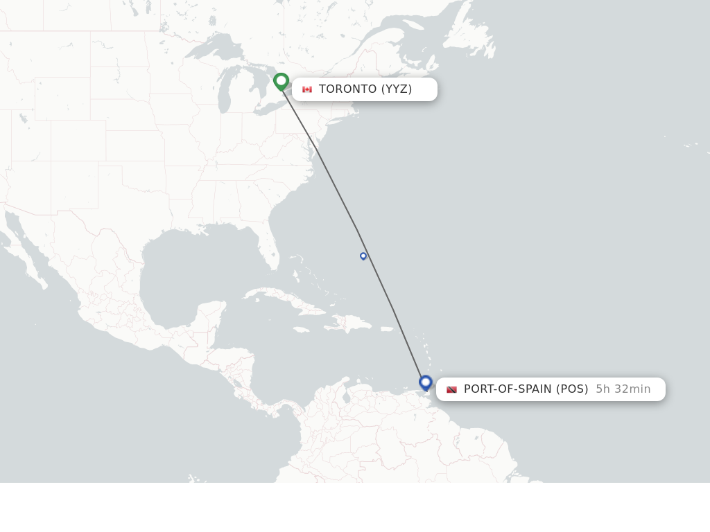 Flights from Toronto to Port Of Spain route map