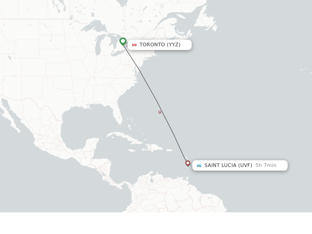 Flights from Toronto to Saint Lucia route map