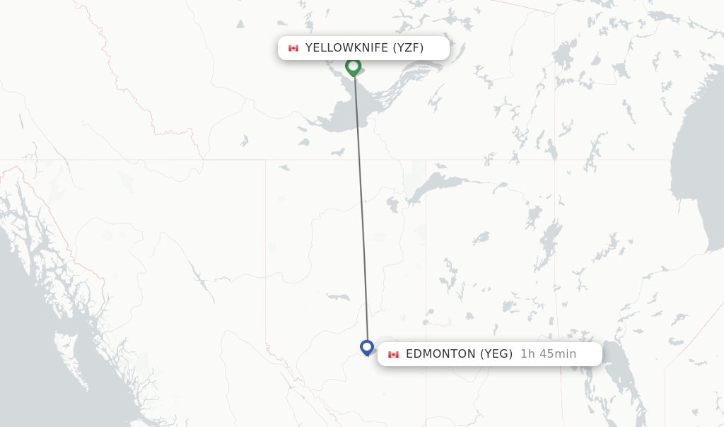 Flights from Yellowknife to Edmonton route map