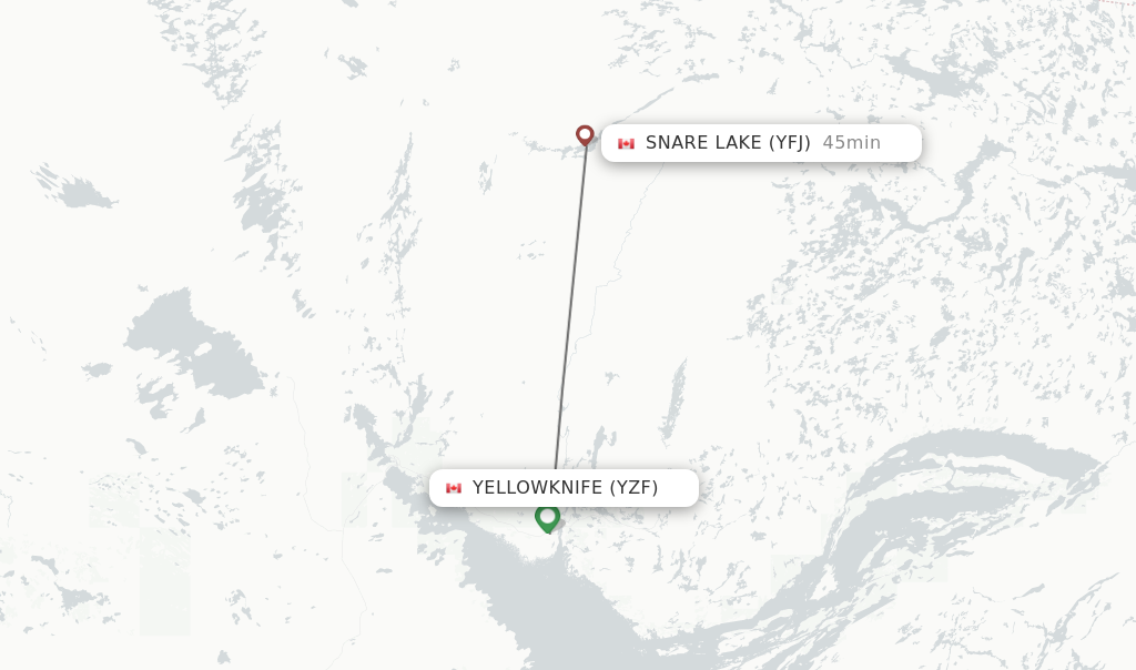 Flights from Yellowknife to Snare Lake route map