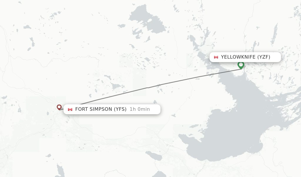 Flights from Yellowknife to Fort Simpson route map
