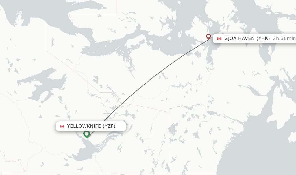 Flights from Yellowknife to Gjoa Haven route map