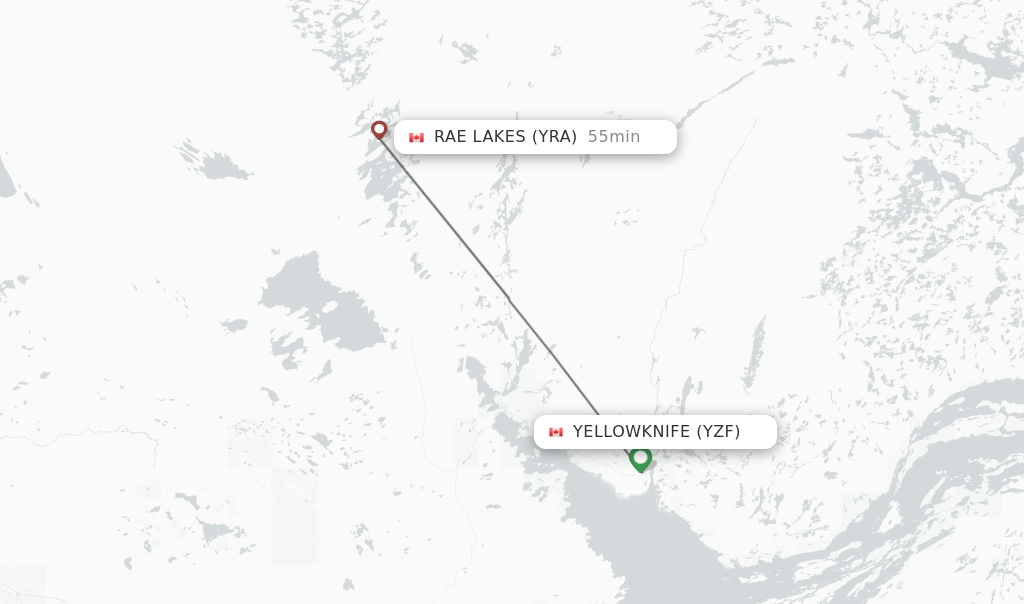 Flights from Yellowknife to Rae Lakes route map