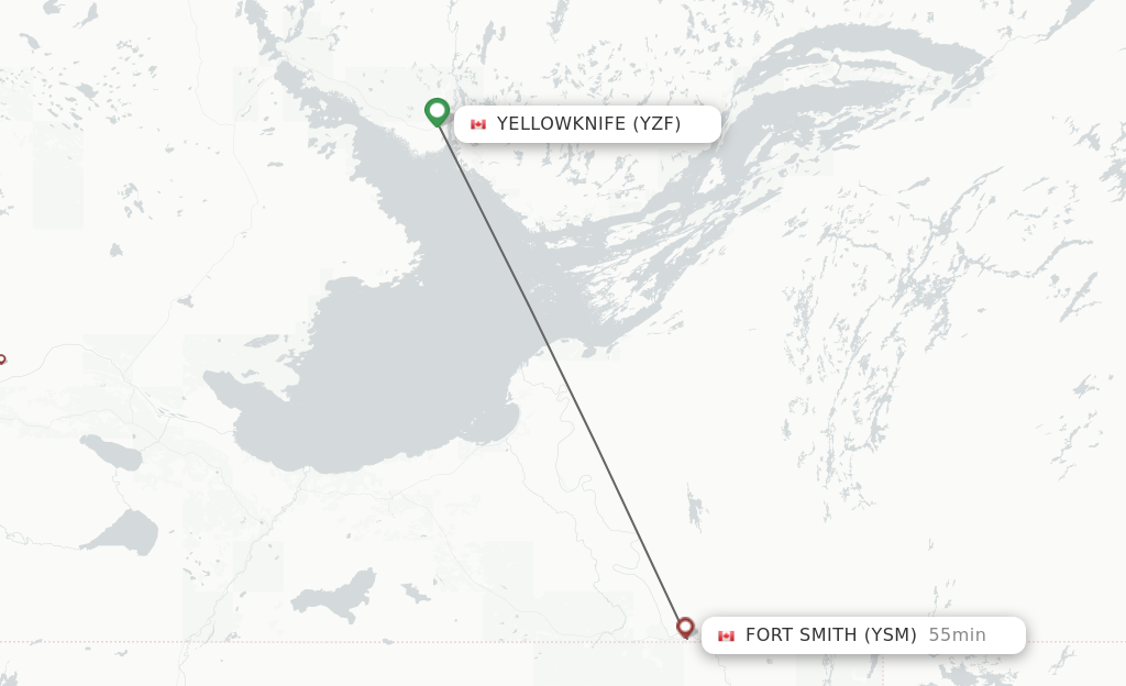 Flights from Yellowknife to Fort Smith route map