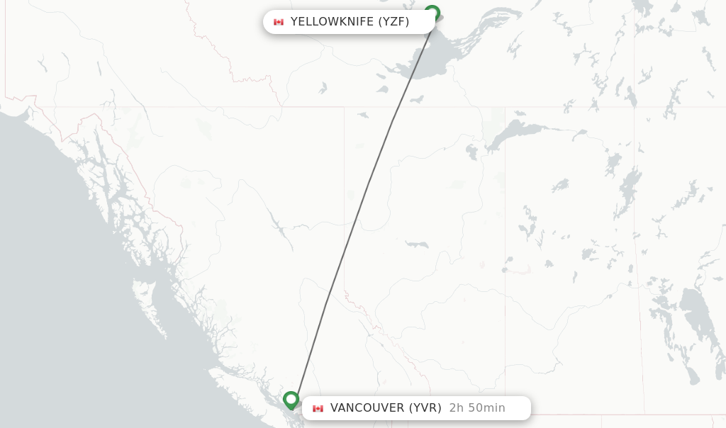 Flights from Yellowknife to Vancouver route map