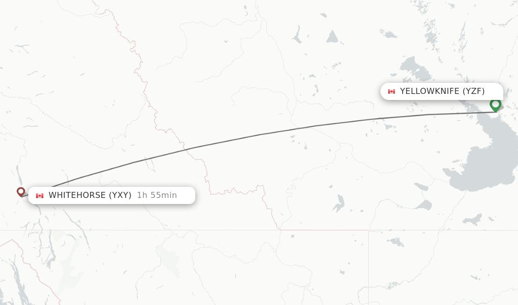 Flights from Yellowknife to Whitehorse route map