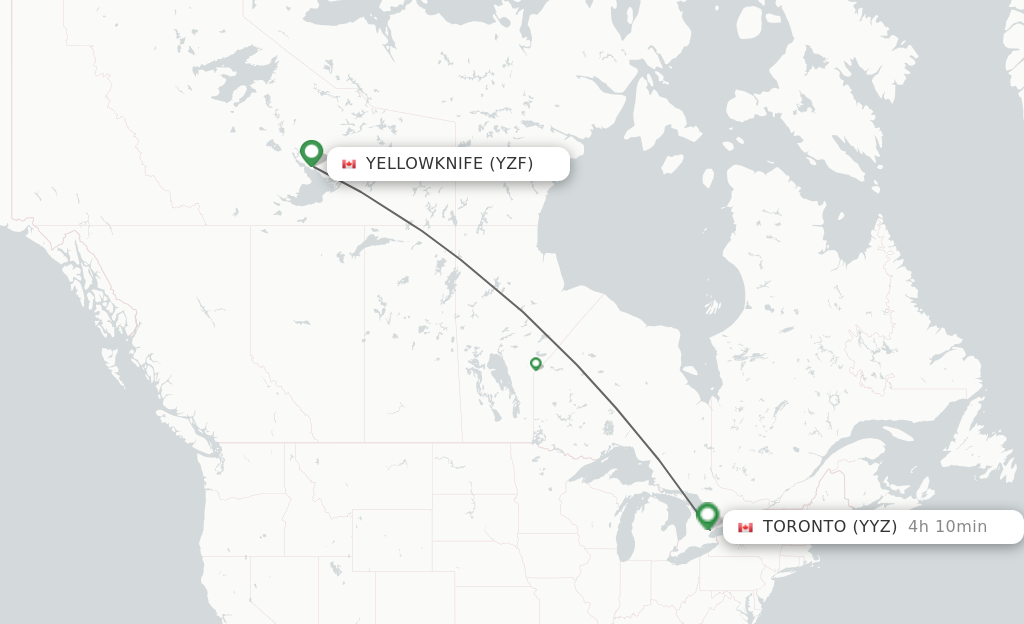 Flights from Yellowknife to Toronto route map
