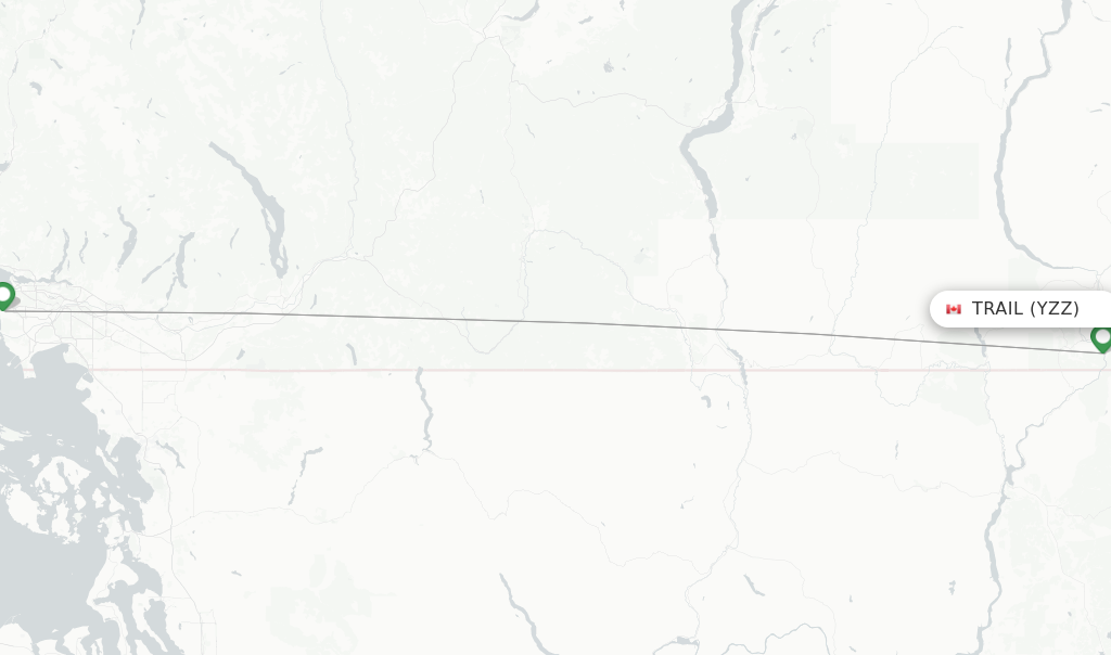 Route map with flights from Trail with Pacific Coastal Airlines