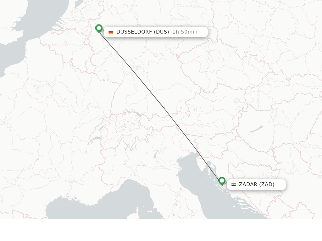 Flights from Zadar to Dusseldorf route map