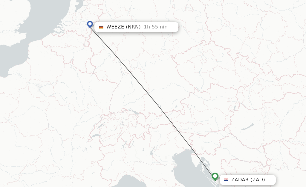 Flights from Zadar to Dusseldorf route map