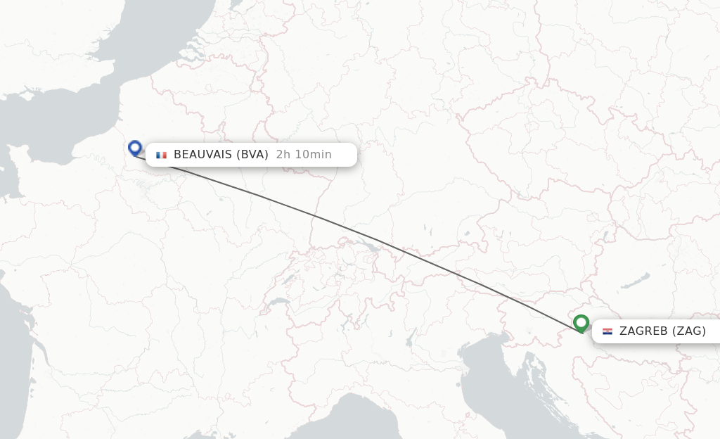 Flights from Zagreb to Paris route map
