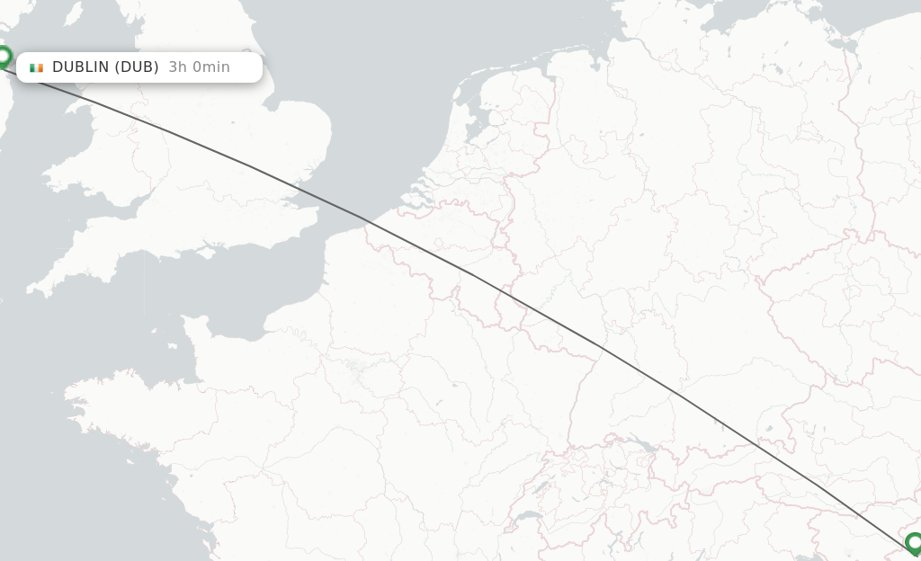 Flights from Zagreb to Dublin route map