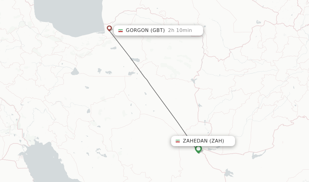 Flights from Zahedan to Gorgon route map