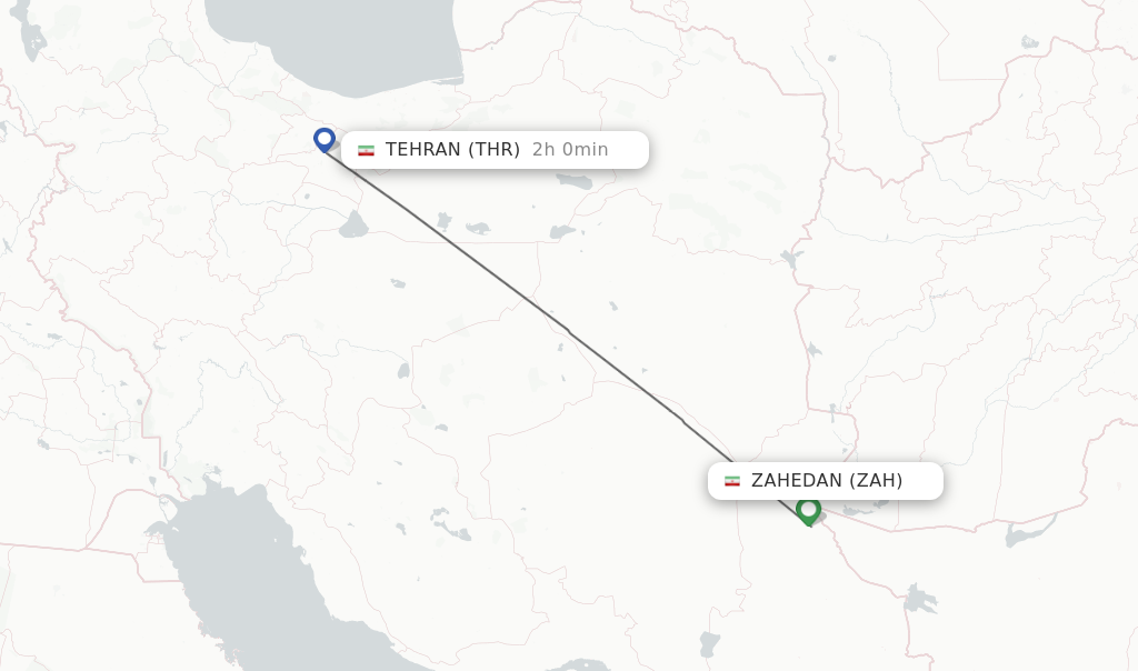Flights from Zahedan to Tehran route map