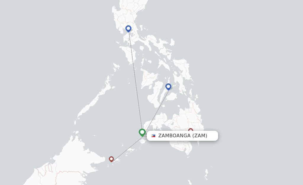 Route map with flights from Zamboanga with Cebu Pacific