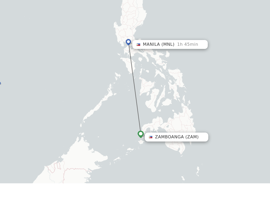 Flights from Zamboanga to Manila route map